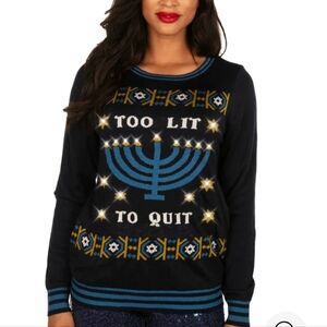 Tipsy Elves Women's Too Lit To Quit Light Up Festive Ugly Hanukkah Sweater